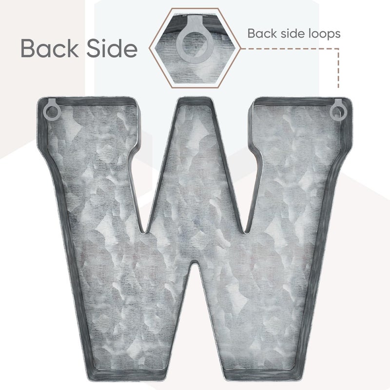 CraftyCrocodile 7" Galvanized Metal Letters for Wall Decor - 3D Letter W for Hanging & Free Standing - Decorative Rustic Alphabet Letters for the Living Room, Bedroom, Kitchen - Image 3